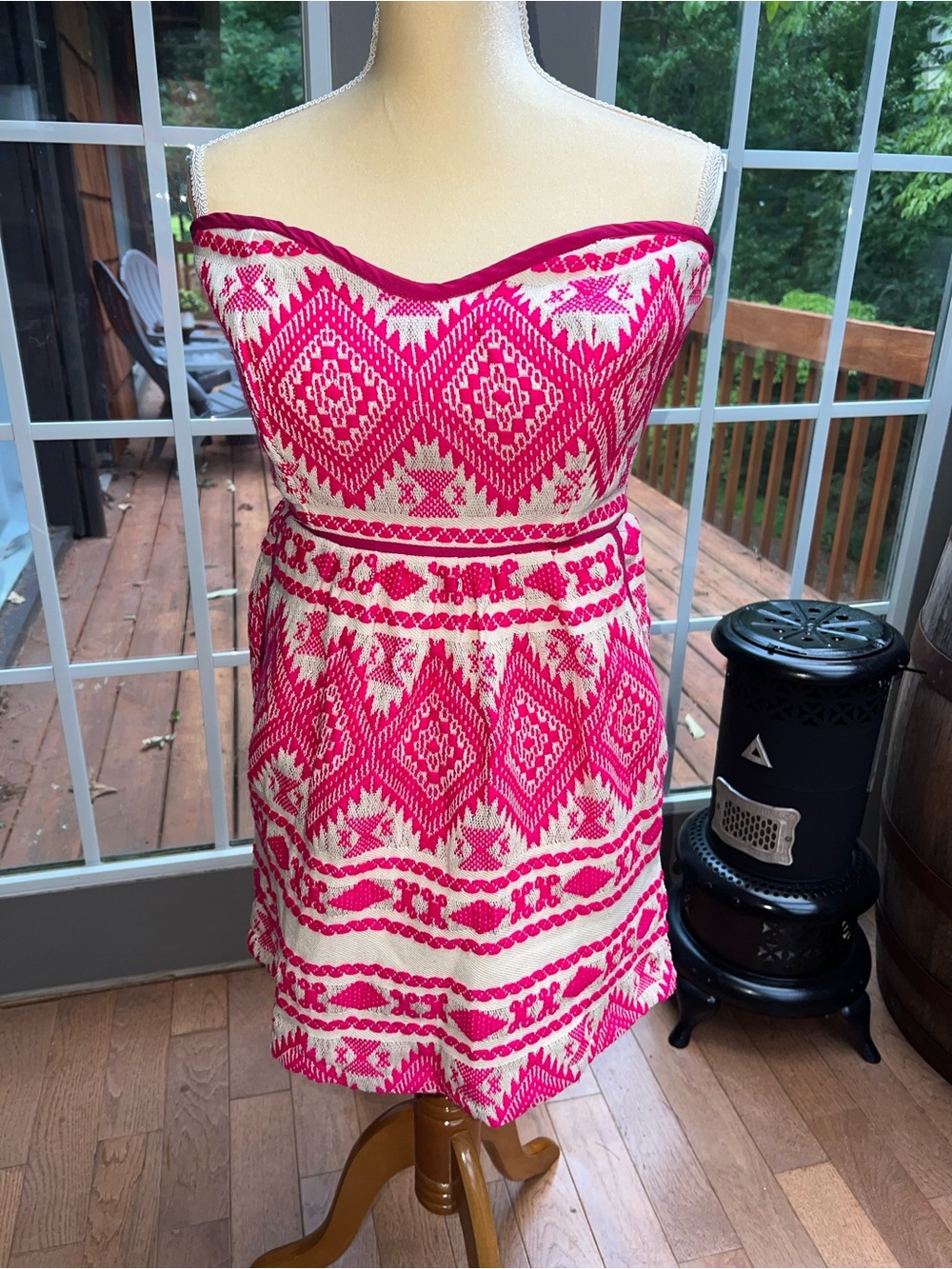 Judith March “Be Mine” Strapless Pink/White Patterned Jacquard Summer Dress NWT